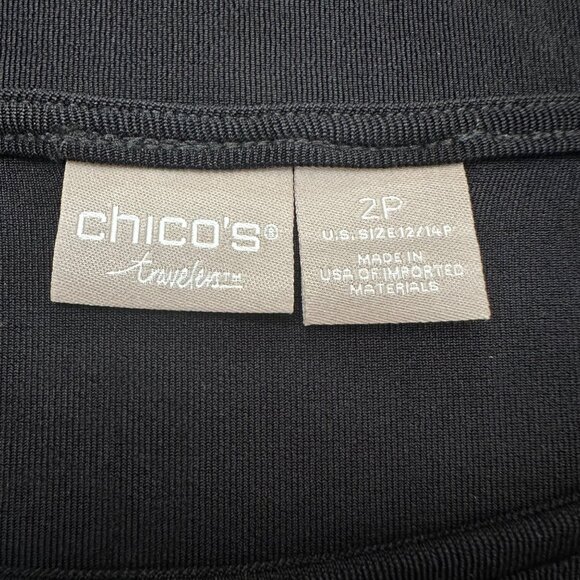 Chico's Shirt Size 2 P NWT Travelers Black Acetate Top Rushing PT Short Sleeve - Picture 10 of 16